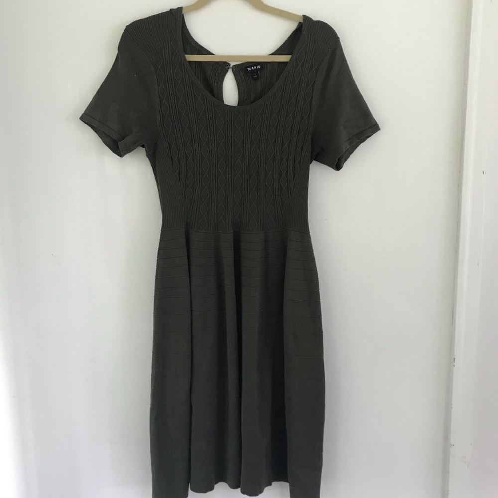 Torrid Elegant Olive GreenSweater Knit Fit-and-Flare Dress 1X
